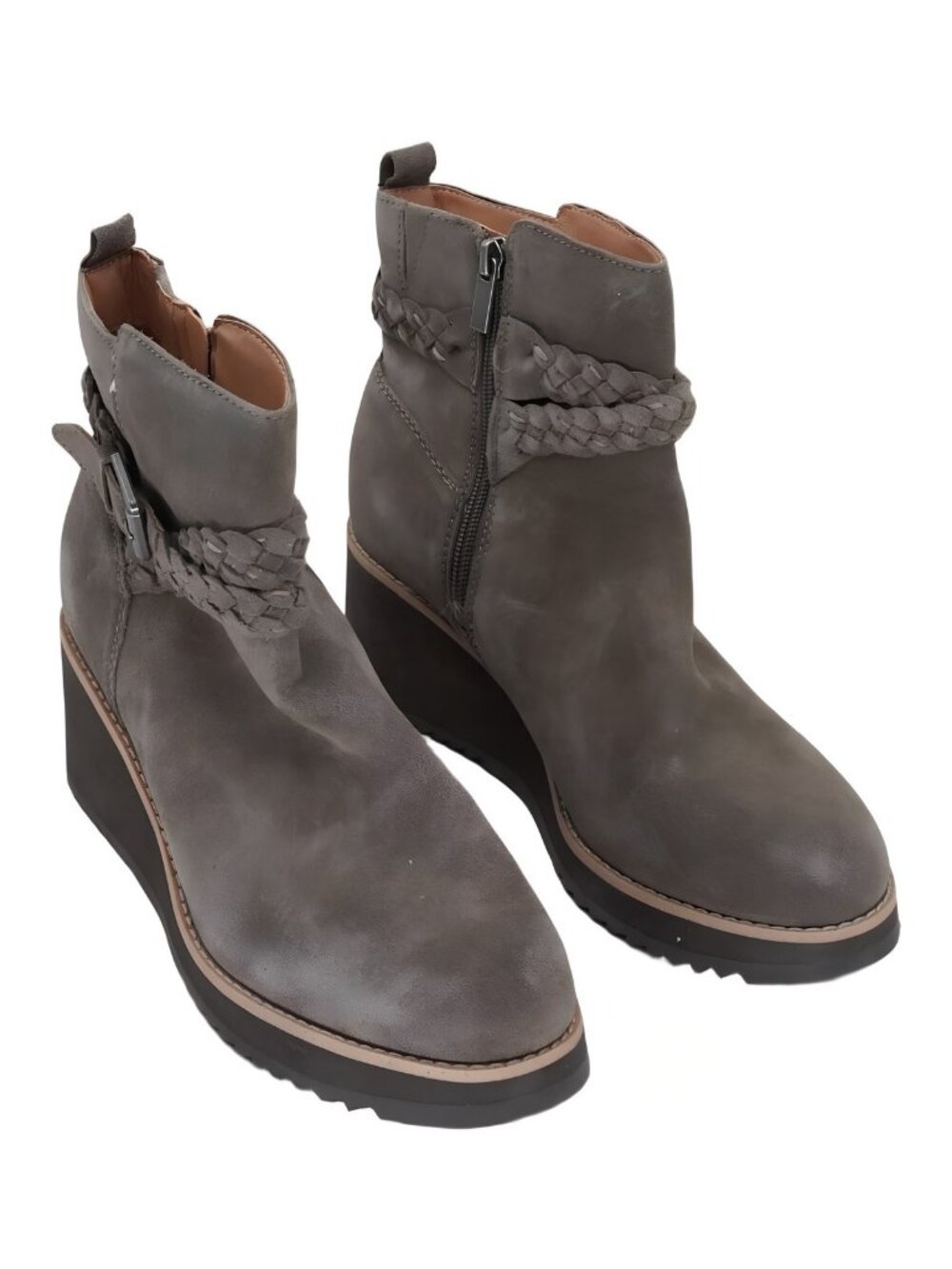 Earth Womens Chace Buckle Strap Wedge Boot Dark Taupe Brown Sz 9W